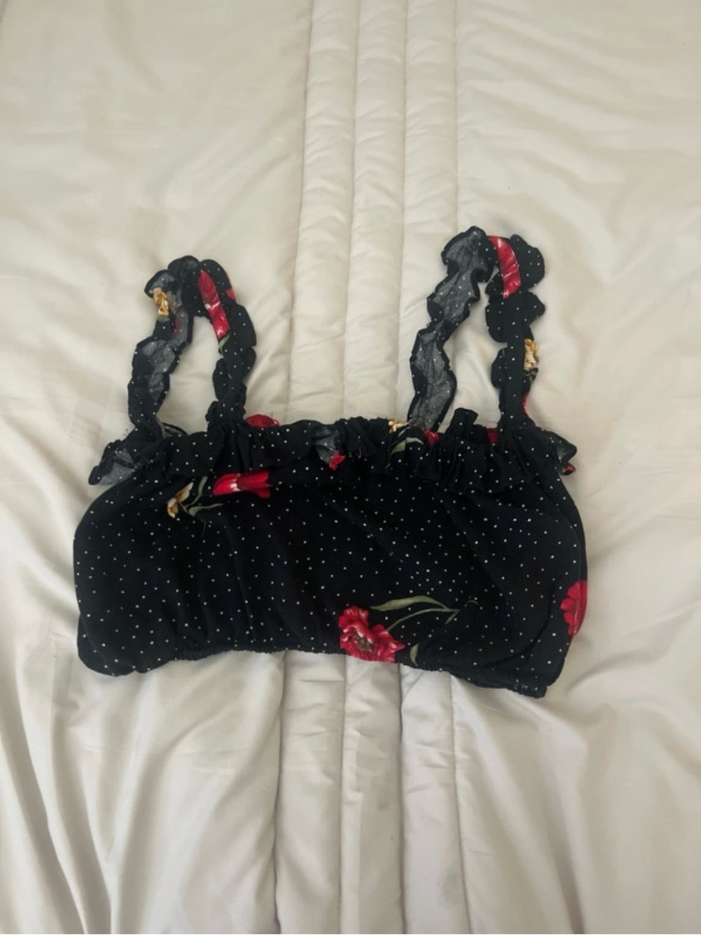 Forever 21 Black Floral Ruffle Bandeau Top